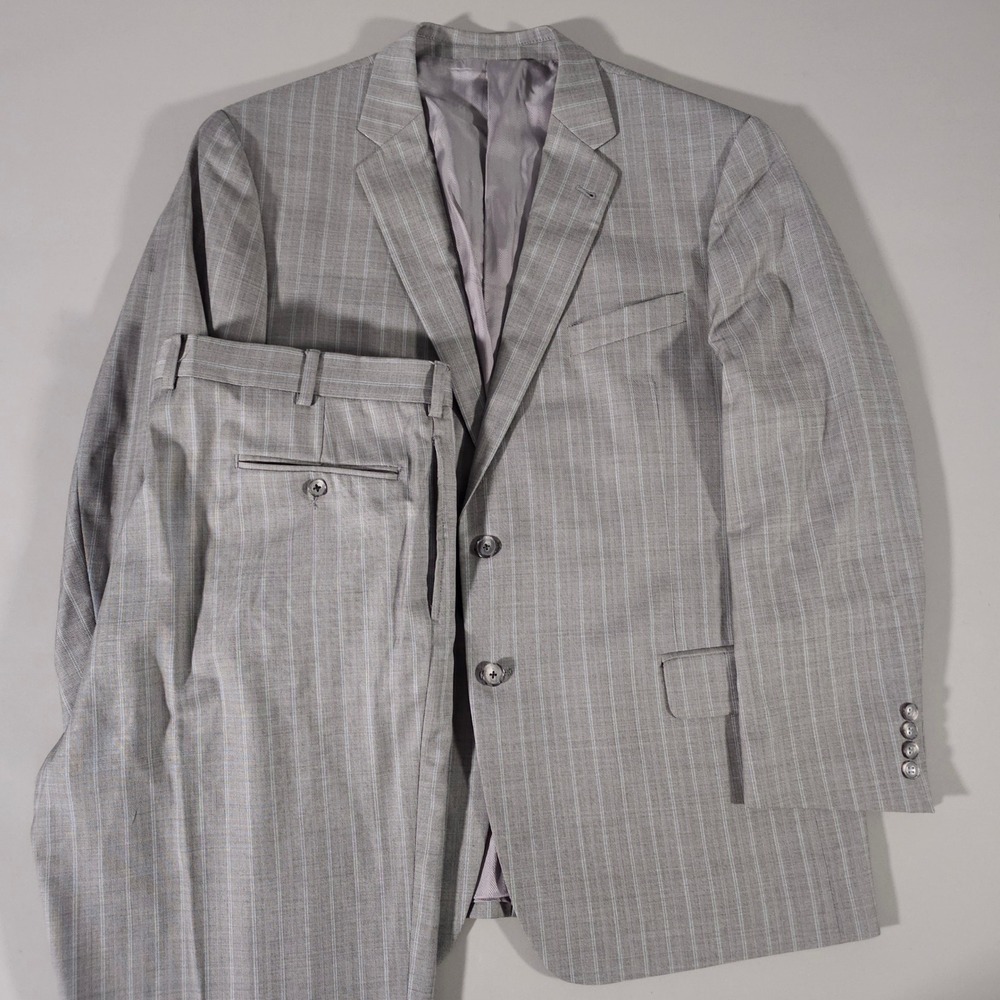 Joseph Abboud Suit Mens 46R W40 Grey Pinstripe Reda Super 130s Wool 2pc Set